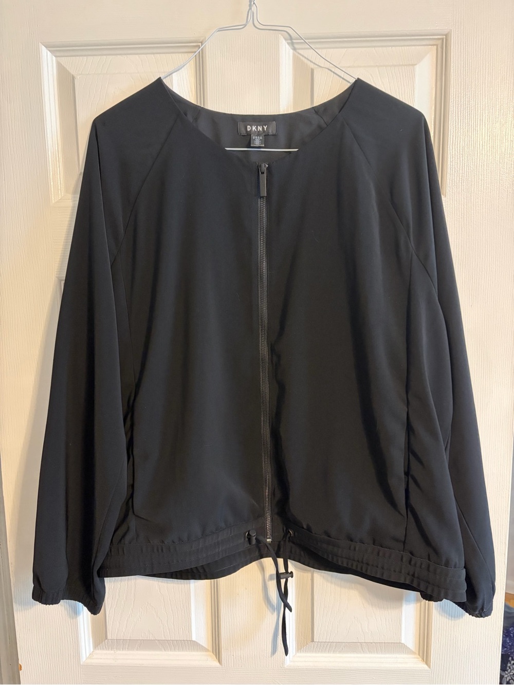 DKNY Black Lightweight Full Zip Jacket Drawstring Hem Athletic Outerwear Size XL